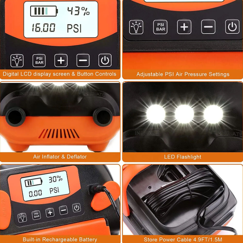 SUP Air Pump Electric Portable 16PSI Air Pump with Built-in 6000mAh Battery