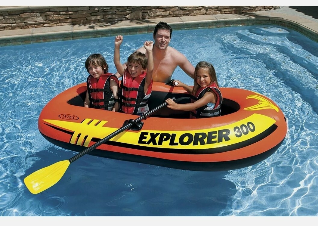 Intex Explorer 300 3Person Inflatable Boat Set with French Oars