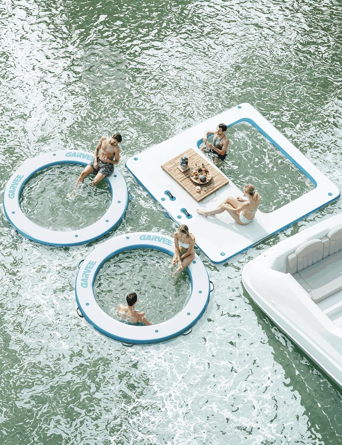 Heavy-Duty Inflatable Dock Non-Slip Round Mat 6ft Mesh Hammock Ladder Anchors