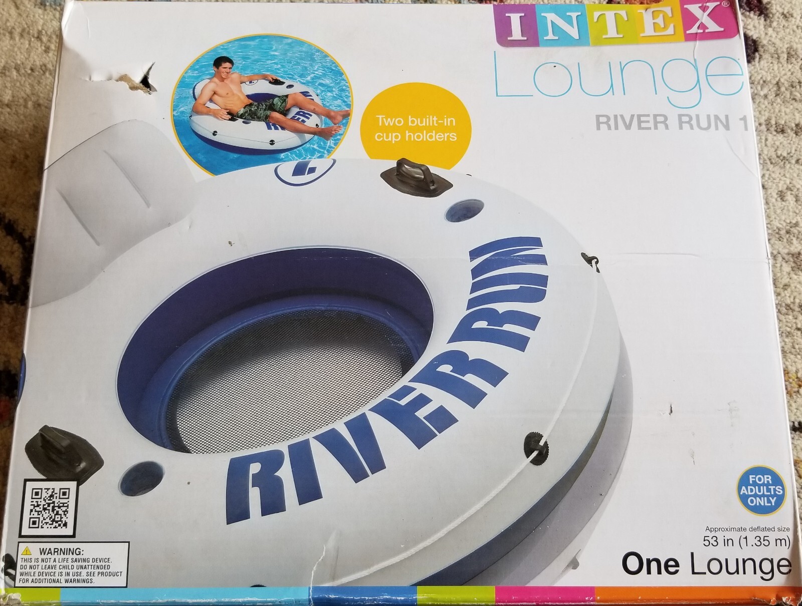 Intex River Run I Sport Lounge 53 inch Inflatable Water Float for Lake and Pool