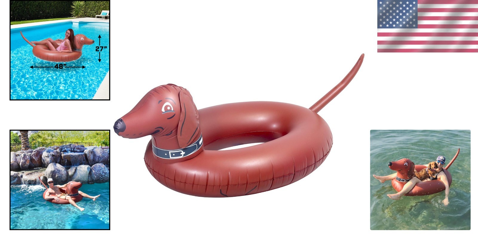 Unique 4′ Wiener Dog Inflatable Pool Float for Adults and Kids – 500 lb Capacity