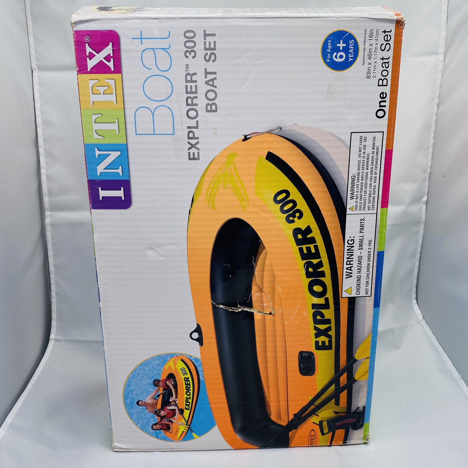 Intex Explorer 300 Inflatable Boat 3 Person Set with French Oars and Air Pump