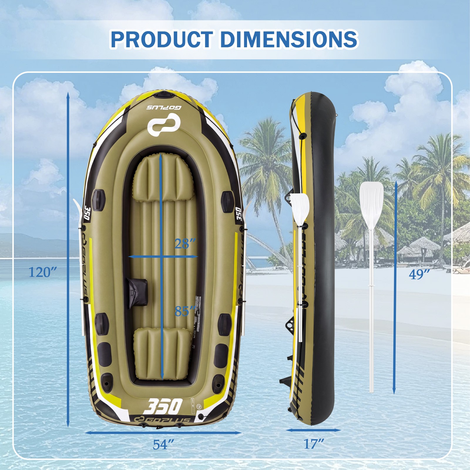 Heavy-Duty Inflatable Boat 4-Person Fishing Raft Set for 3 Adults and 1 Kid
