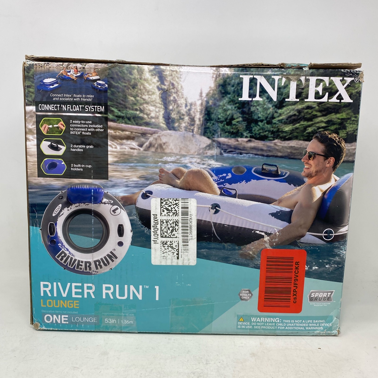 Intex River Run 1 Blue/White 53in Inflatable Tube w/ Backrest & Cups