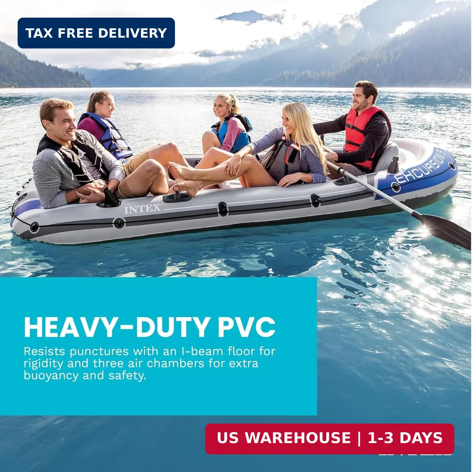 Excursion 5 Person Inflatable Boat, Water Fishing River Raft Set w/ Oars