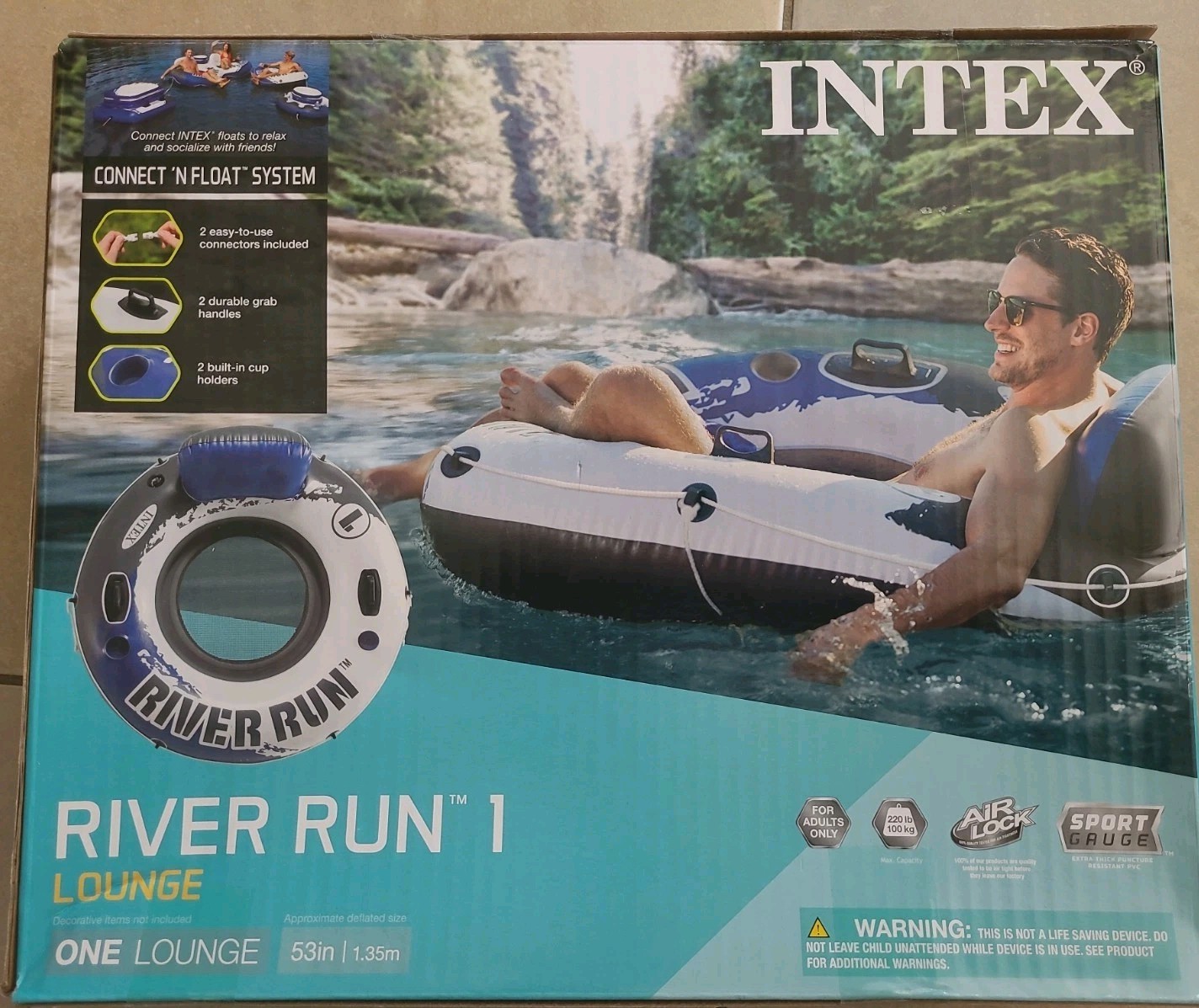 Intex River Run 1 Lounge Inflatable Float Tube Pool Lake Raft 53in New In Box