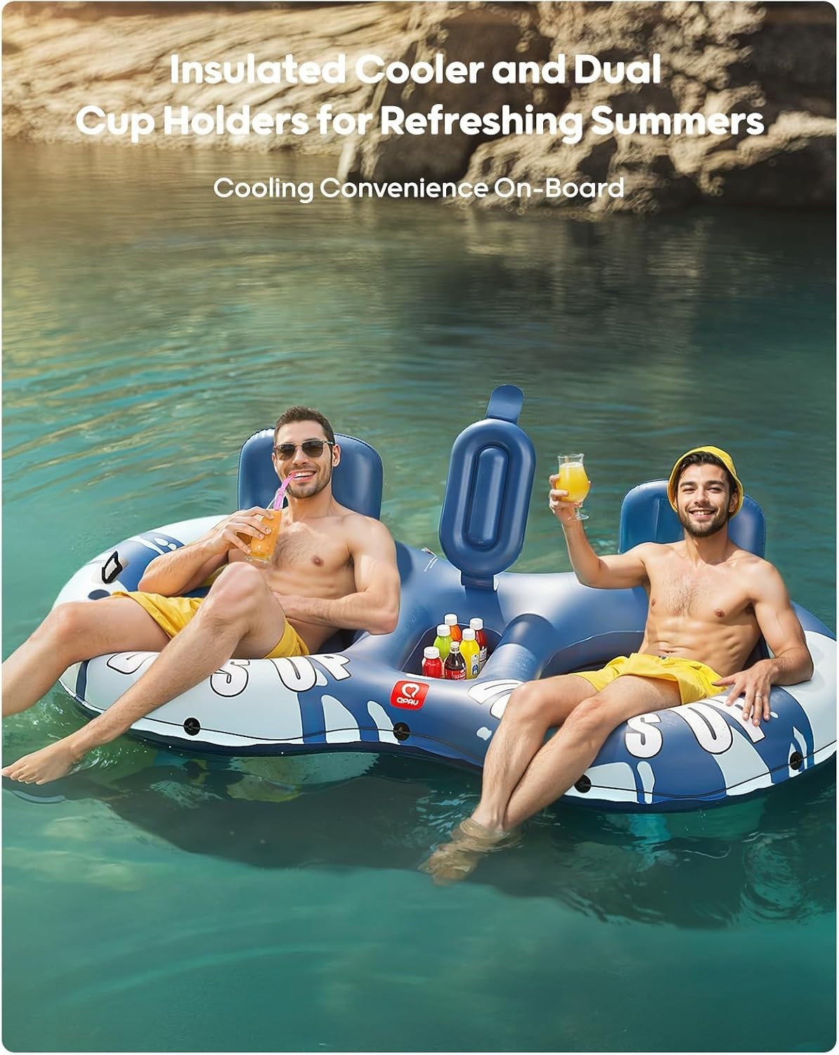 Inflatable Double River Tube, 2 Person 660lb Capacity, Puncture-Resistant 93″…