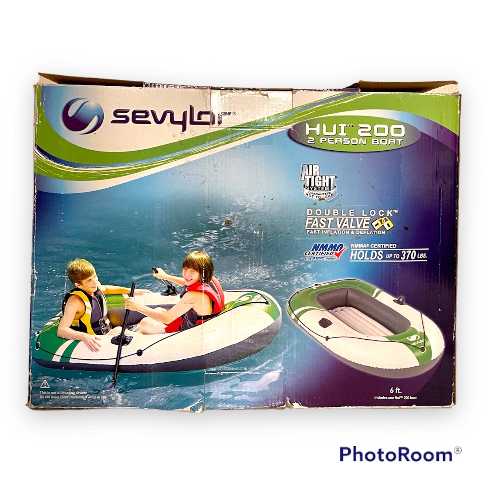 Unused HUI 200 SEVYLOR 2 MAN PERSON RAFT BOAT to 370lbs Open Box w/ Used Paddles