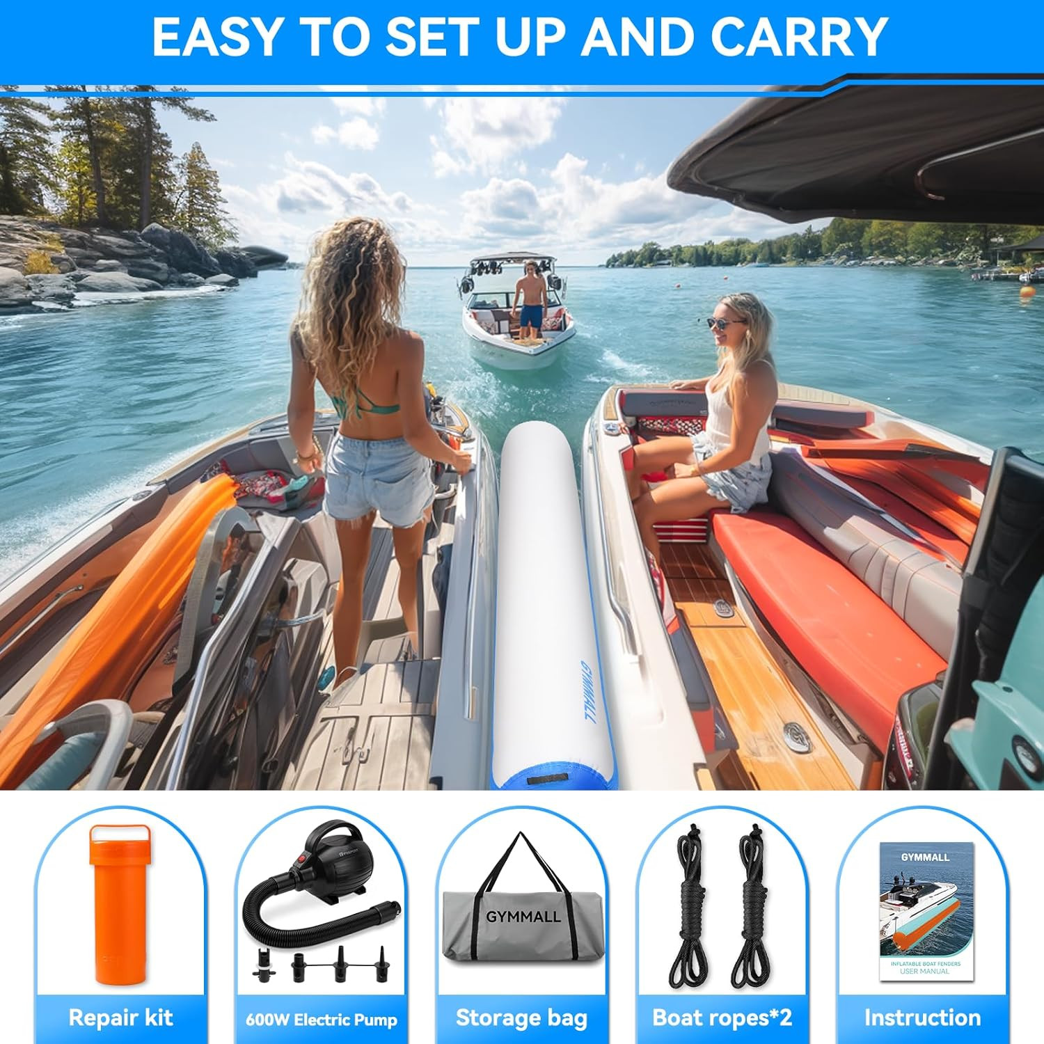 Inflatable Boat Fenders for Docking Boat Bumpers with 600W Electric Pump, 5FT/6F