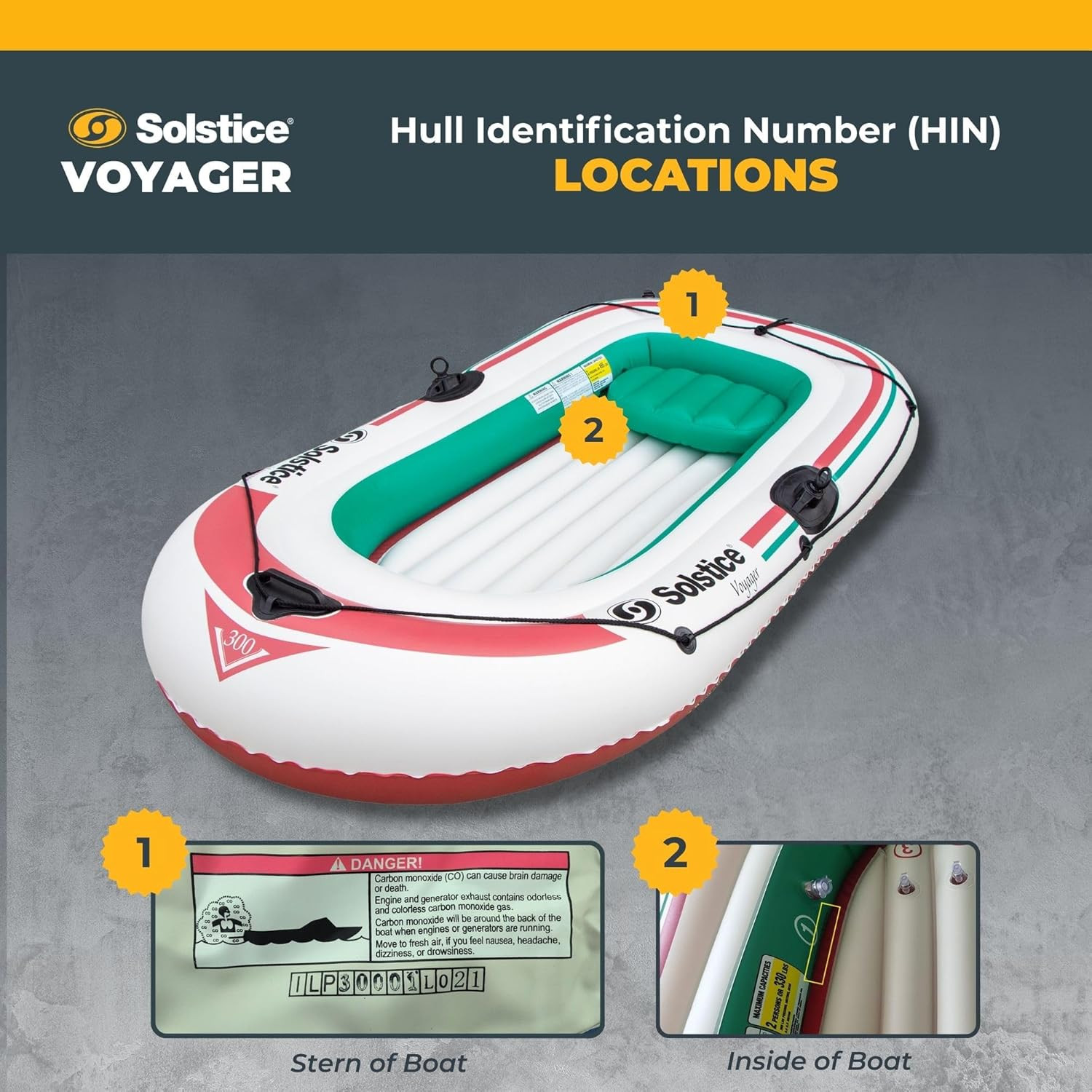 Solstice Voyager 4-Person Inflatable Fishing Boat with Dual Swivel Oar Locks and