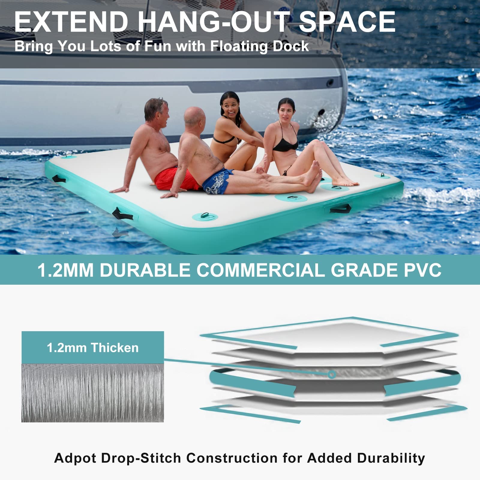 6 x 5.25 Ft Floating Dock Inflatable Floats For Adults Lake Pool Beach River New