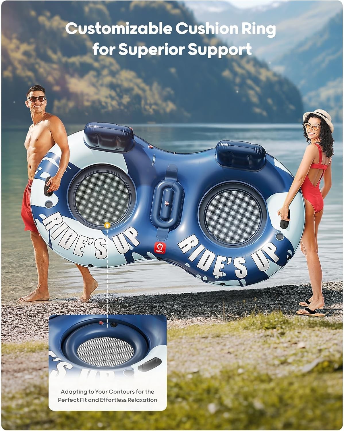 Inflatable Double River Tube, 2 Person 660lb Capacity, Puncture-Resistant 93″…