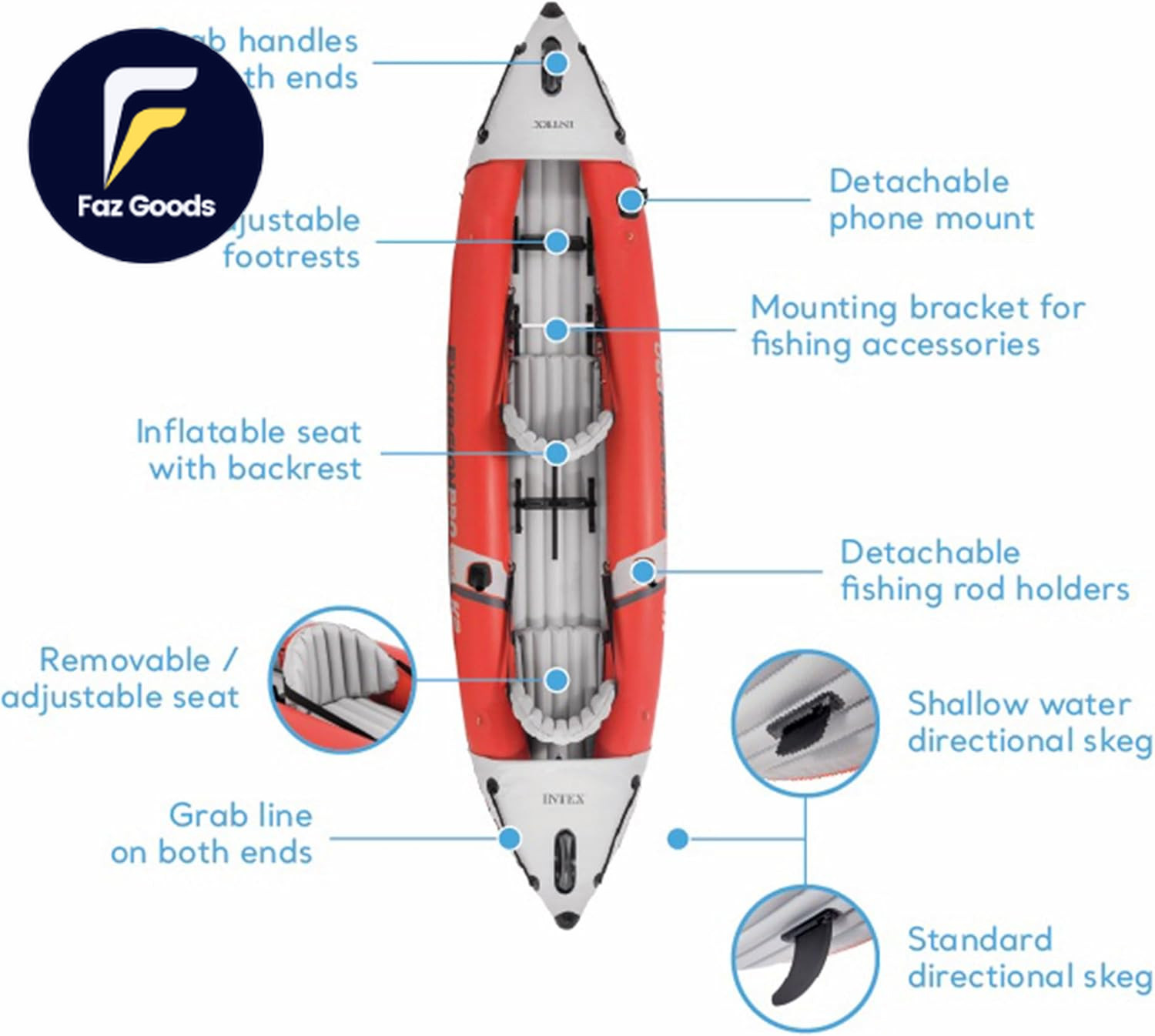 Intex 68309EP Excursion Pro K2 Inflatable Kayak Set Includes Deluxe 86in Kayak