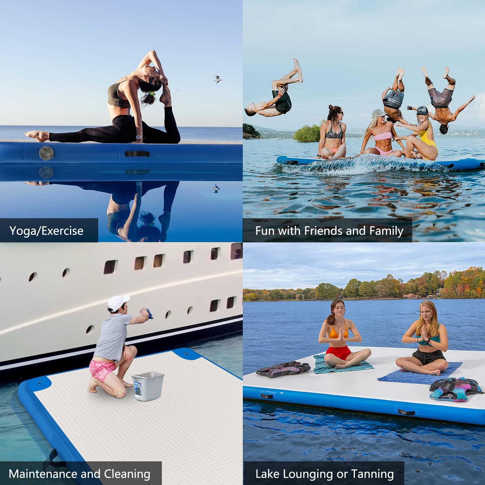 Inflatable Floating Dock Mat, 6 ft x 6 ft Water Platform Swim Deck