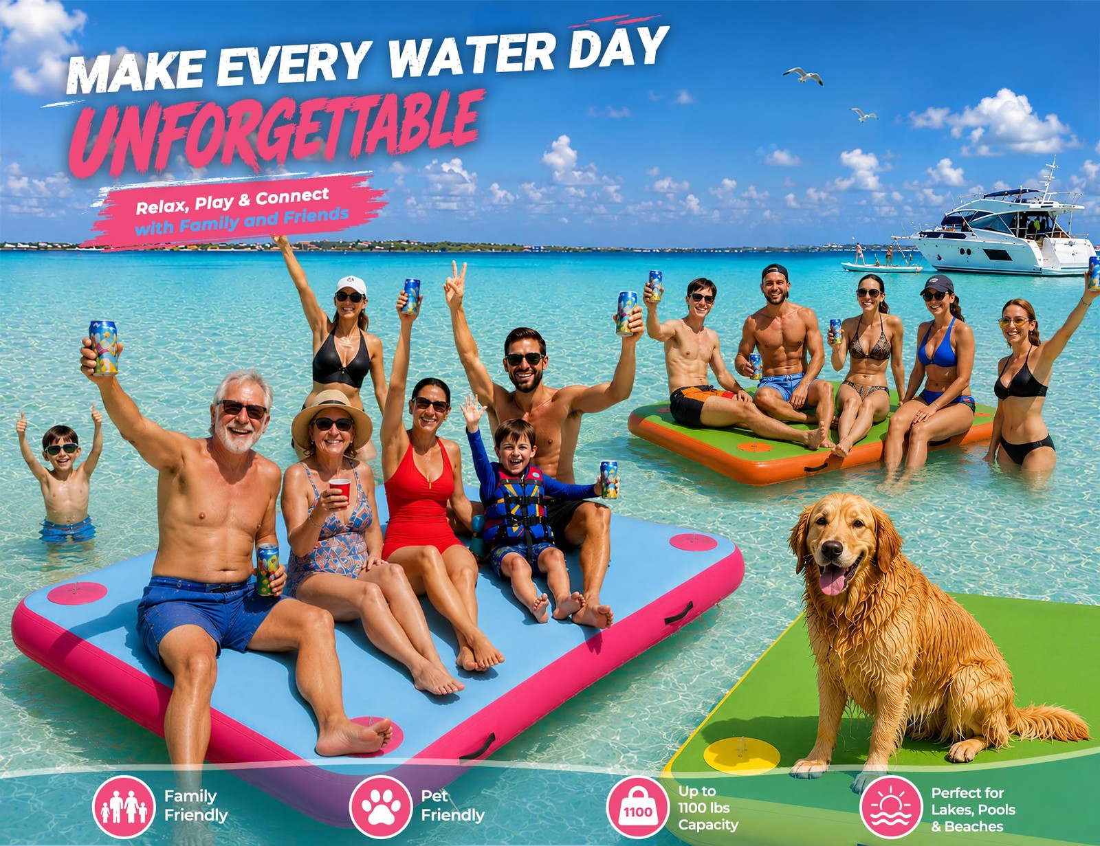 Inflatable Floating Dock for Lakes, Thick and Extra Wide Lake Floats for Adul…