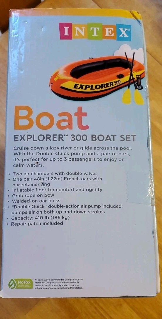 Intex Explorer 300 3 Person Inflatable Boat Set w/ 2 Oars & Air Pump MAX 410 lbs