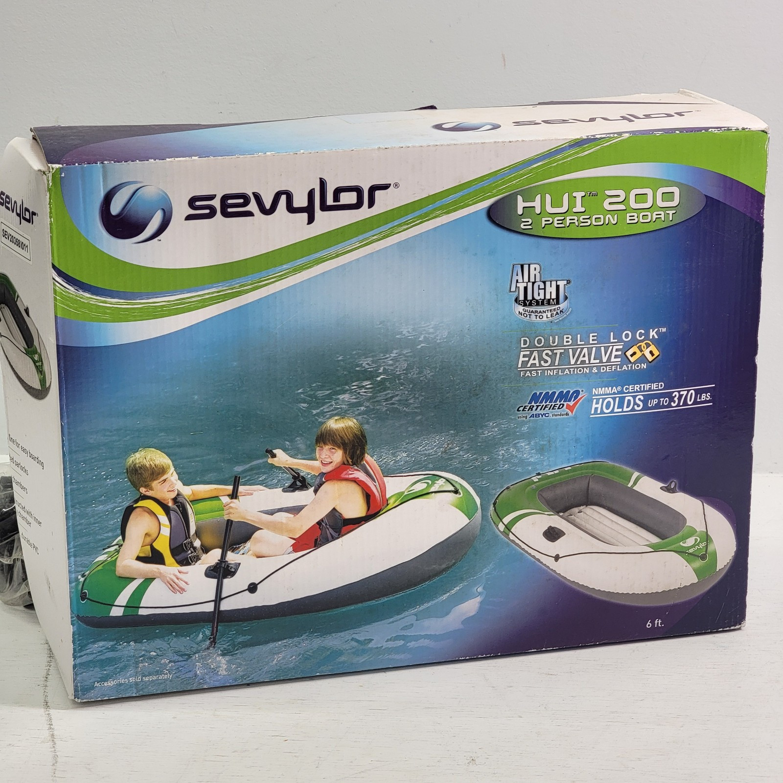 HUI 200 Sevylor 2 Person 6ft Inflatable Raft Boat Holds Up to 370lbs W/ Paddles