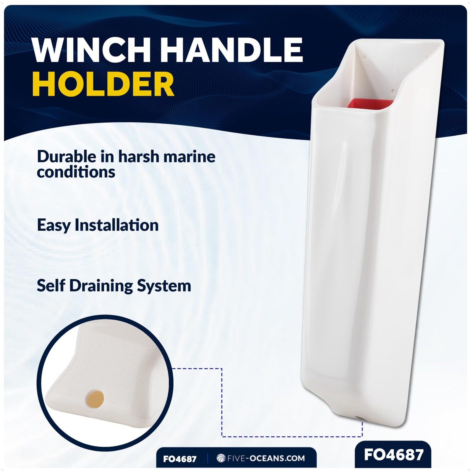 Five Oceans 9-1/2 Winch Handle Holder White/Red Pvc –