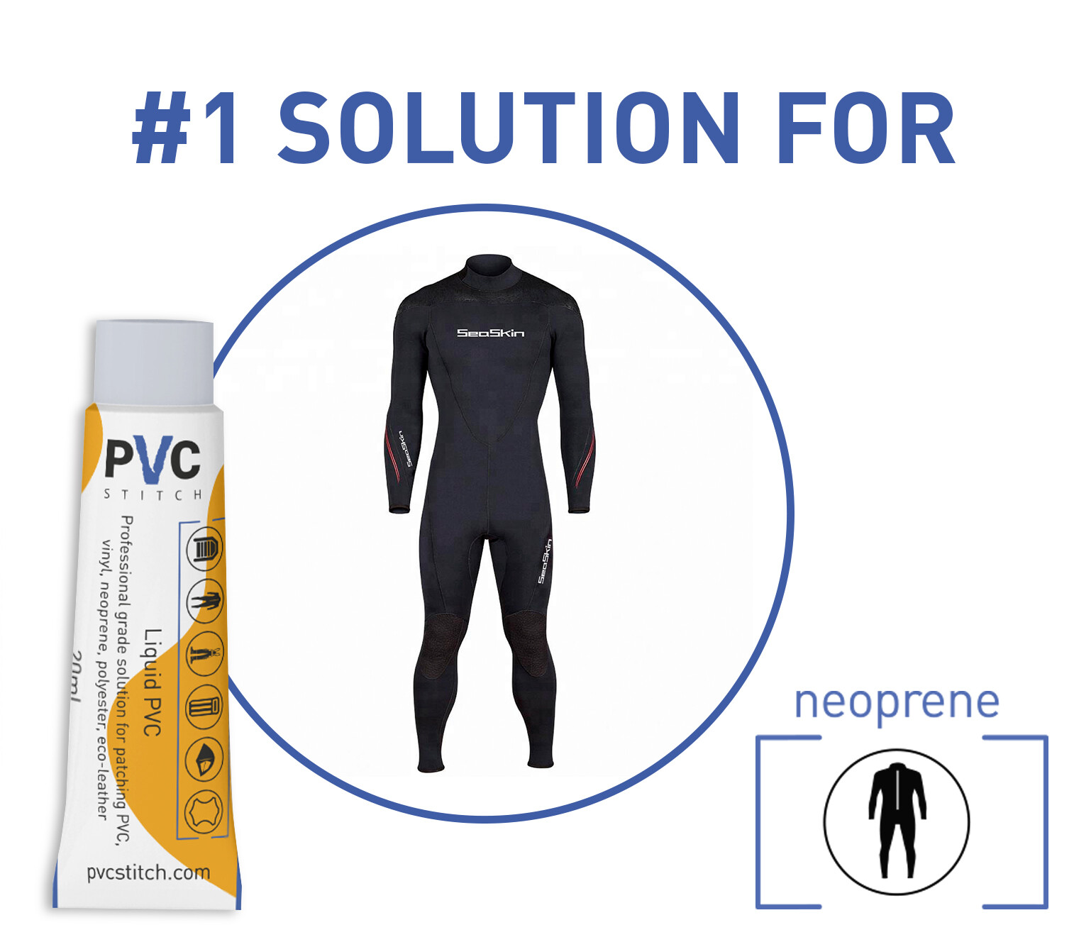 PVC Stitch Glue Repair Kit (glue+cord) for PVC, Vinyl, Neoprene, Polyester