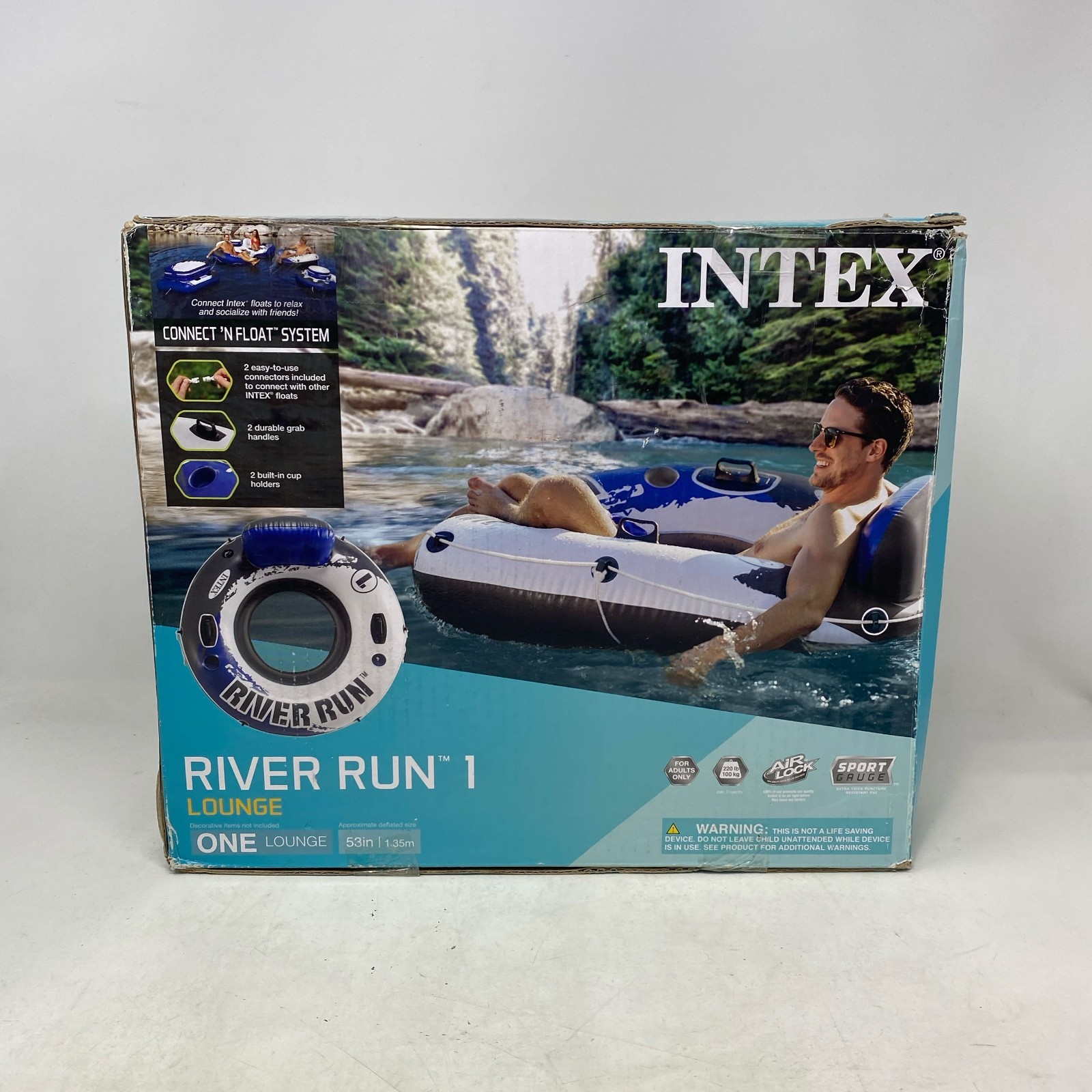 Intex River Run 1 Blue/White 53in Inflatable Tube w/ Backrest & Cups