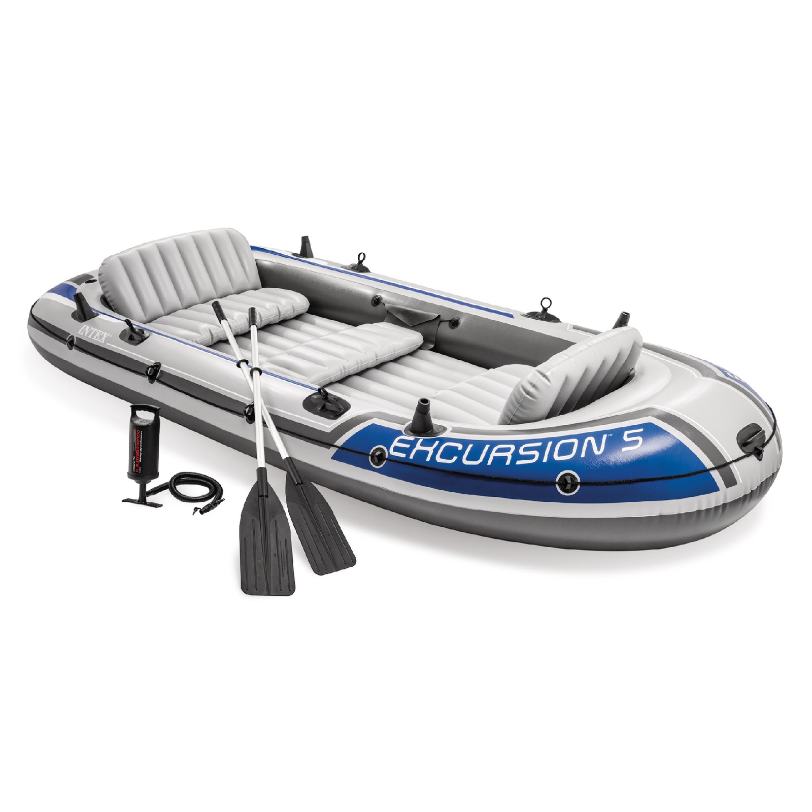 Intex Excursion Inflatable 5 Person Water Fishing River Boat Raft Set with Oars