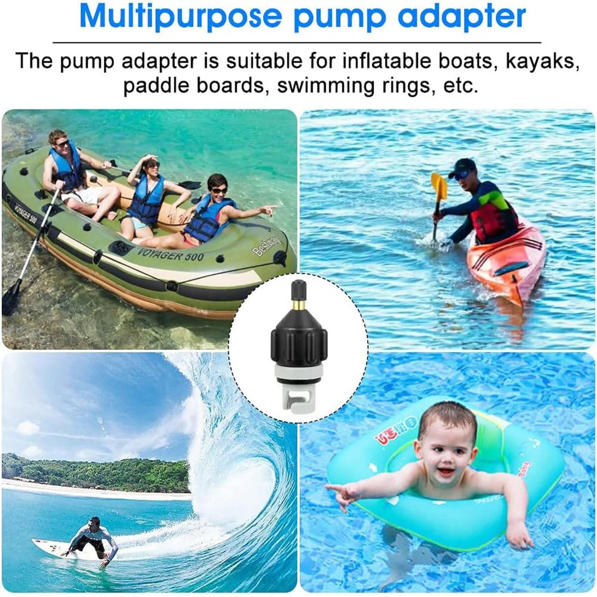 1Pcs Inflatable Boat Pump Adapter, Portable for Home Workshop (Black)