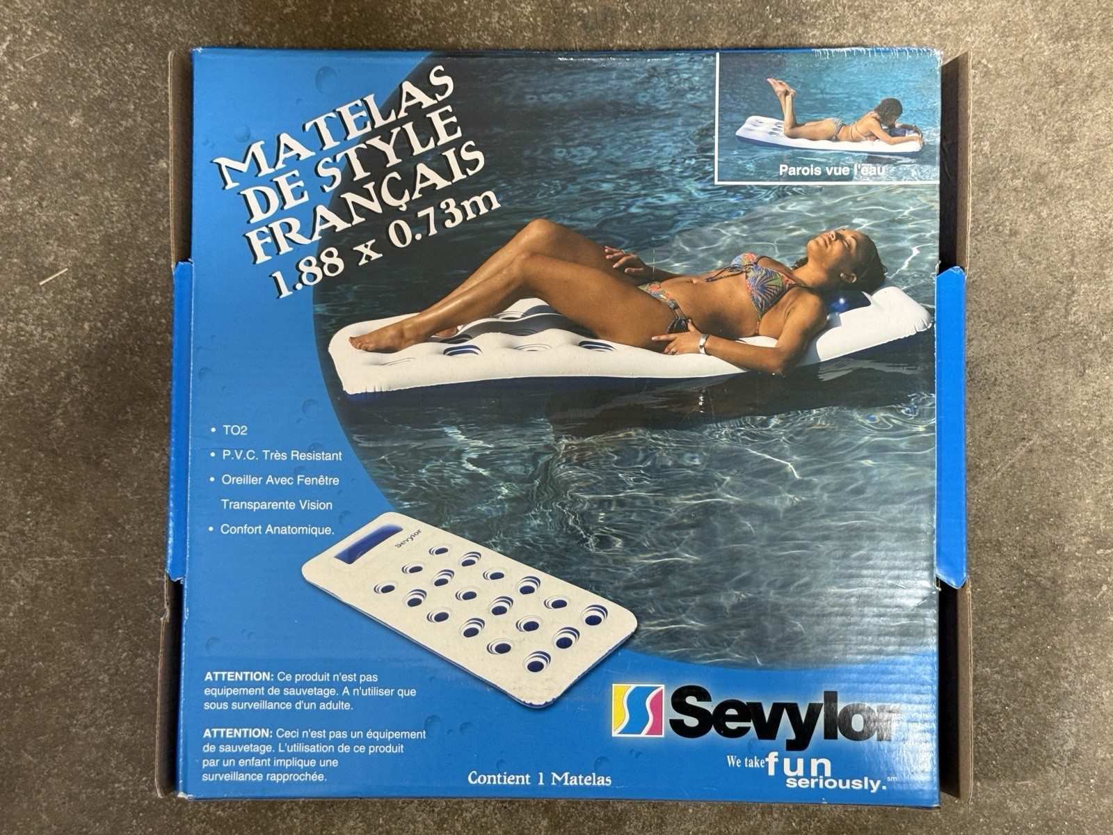 SEVYLOR French Mattress INFLATABLE T02 Raft float Pool Beach 74×29- NEW – VTG