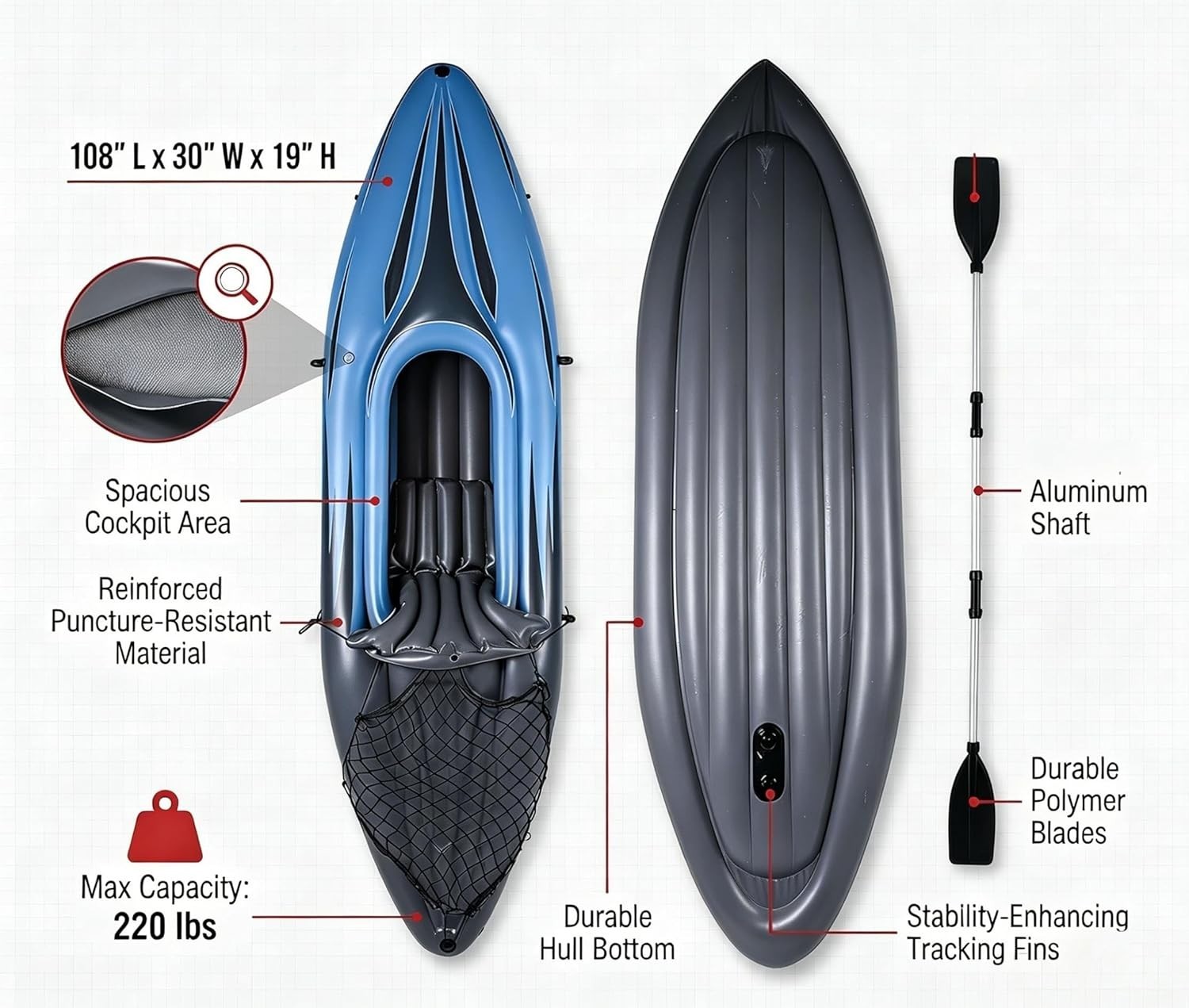 Lightweight 9ft Fishing Kayak with Aluminum Oars – Perfect for Lakes & Rivers