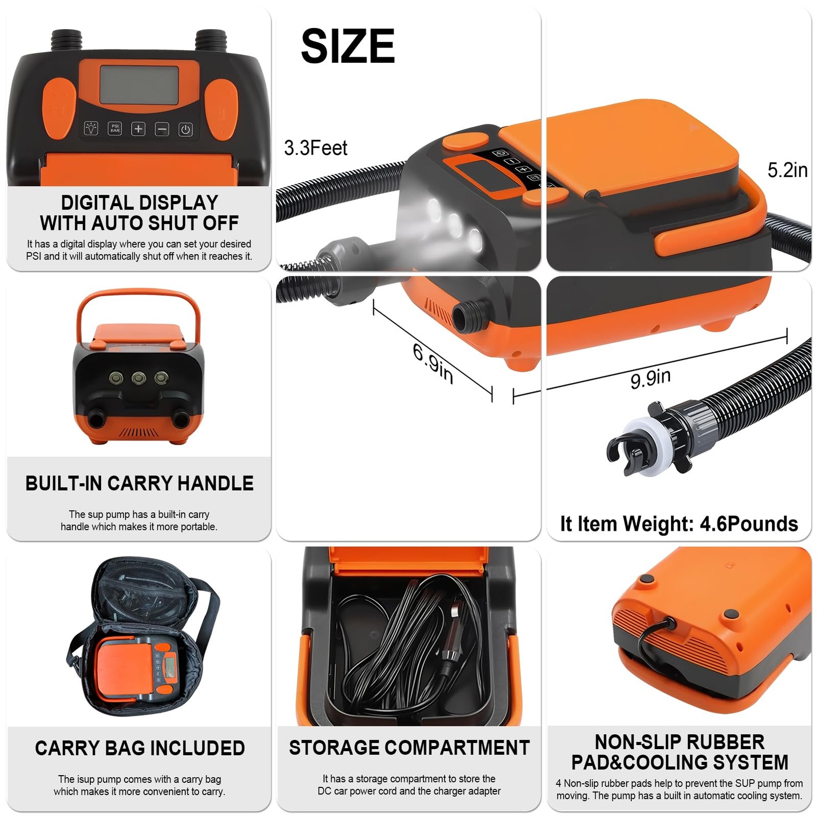 HikerSKY Rechargeable Paddle Board Pump – 16PSI Electric Portable SUP Pump…