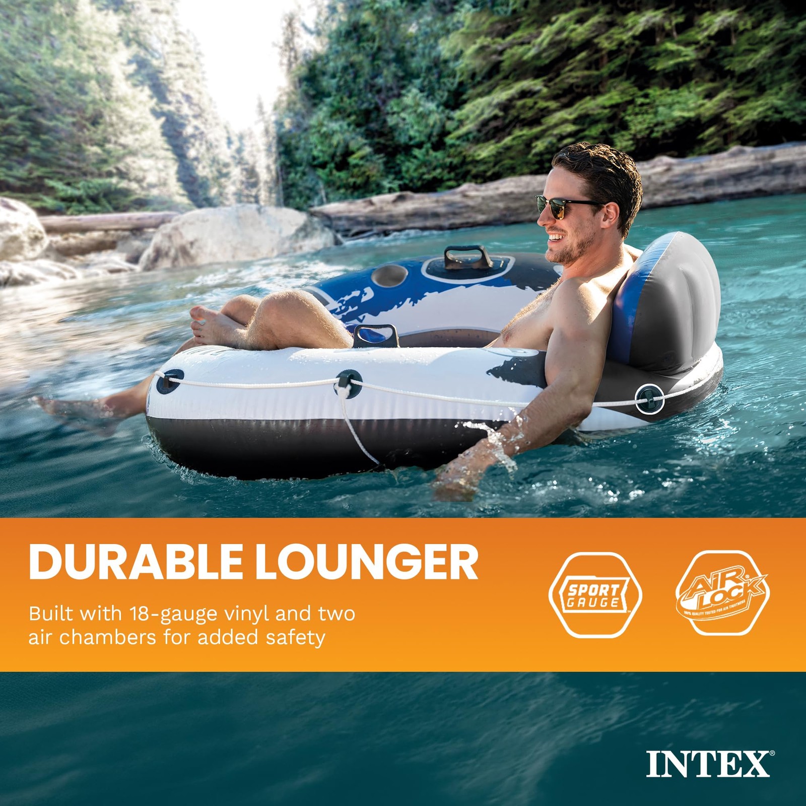 INTEX 58825EP River Run 1 Inflatable Floating Lounge: 1 Pack, Blue