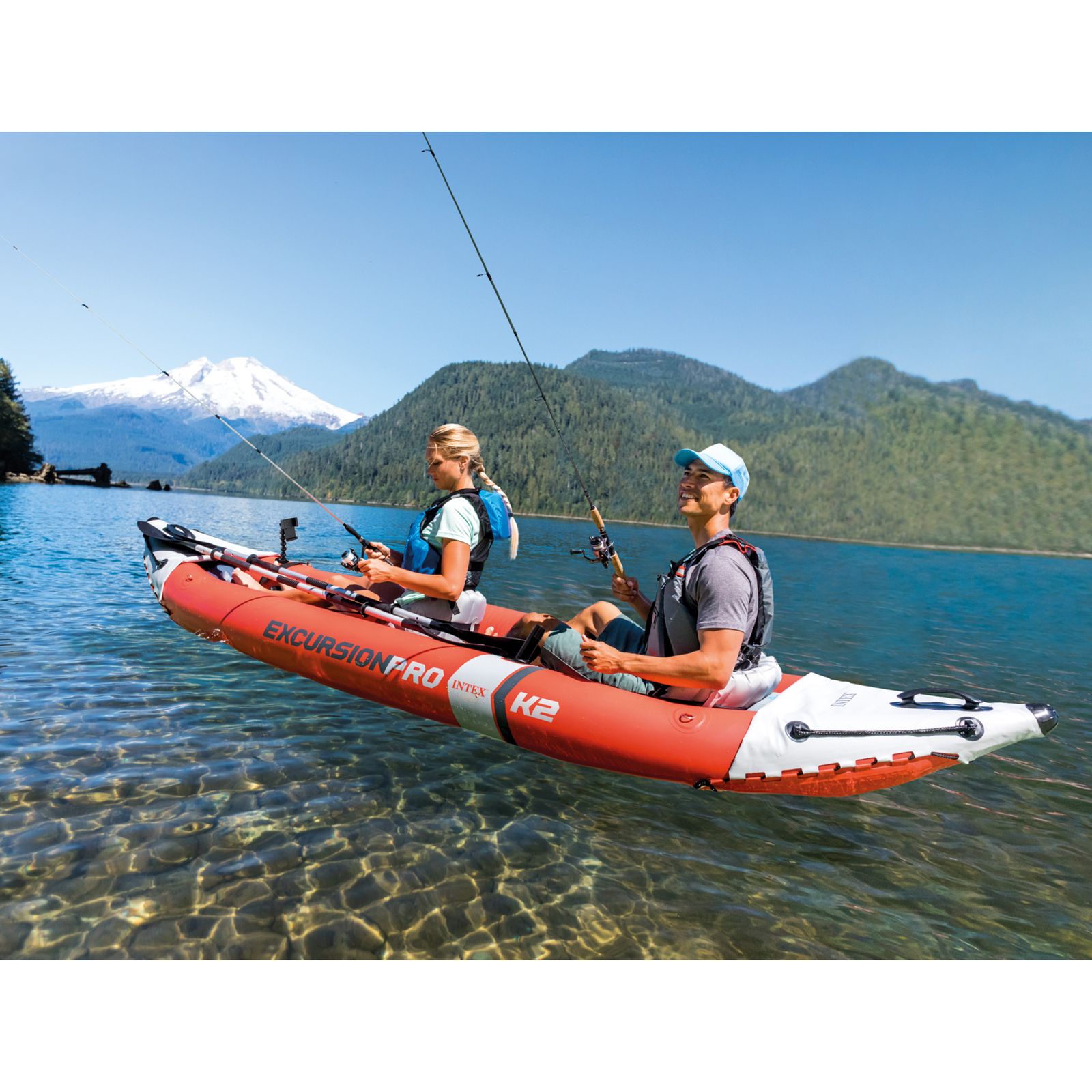 Intex Excursion Pro Inflatable 2 Person Vinyl Oars & Pump, Red (Open Box)