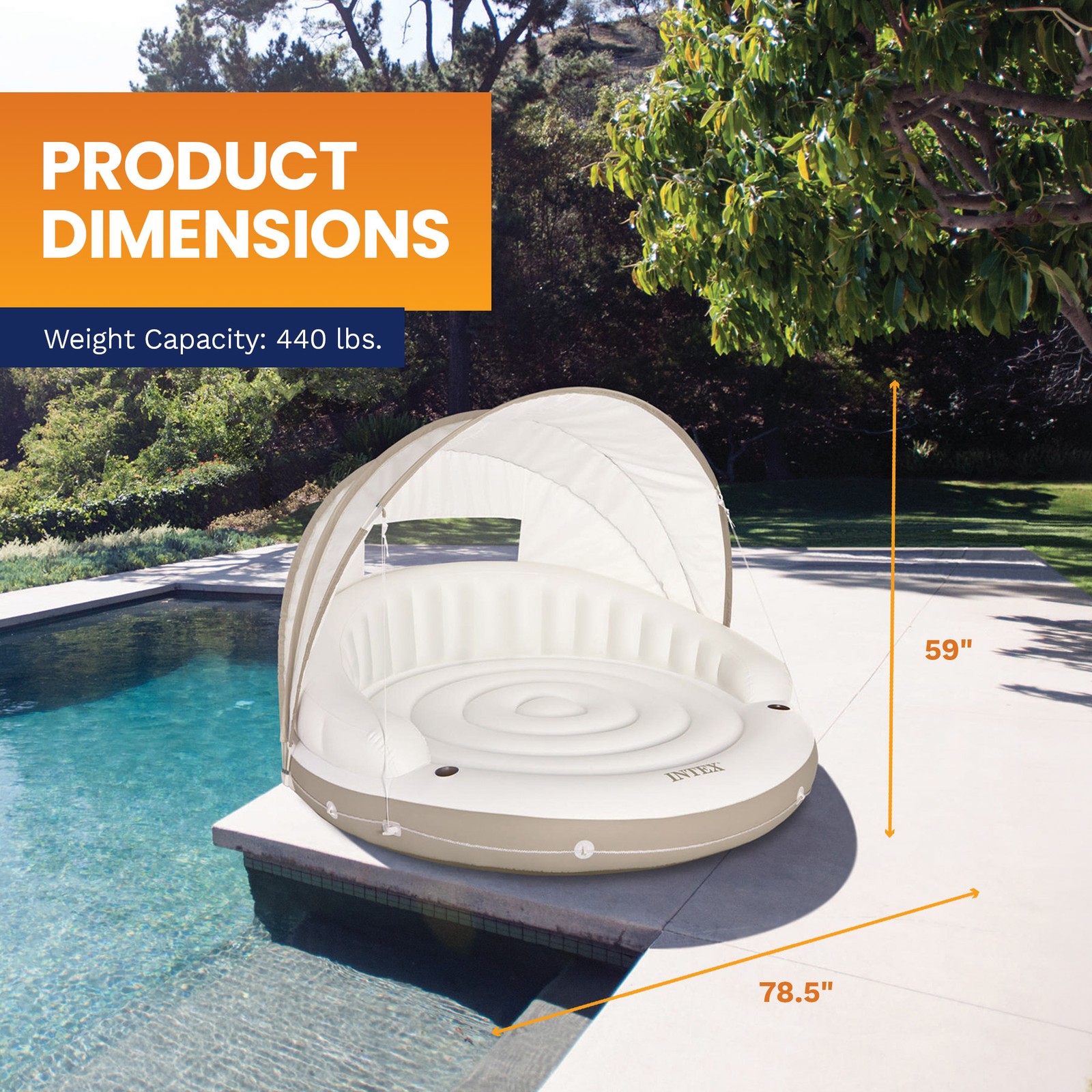 Intex Canopy Island 78″ X 59″ Inflatable Water Lounge Raft 58292EP (Open Box)