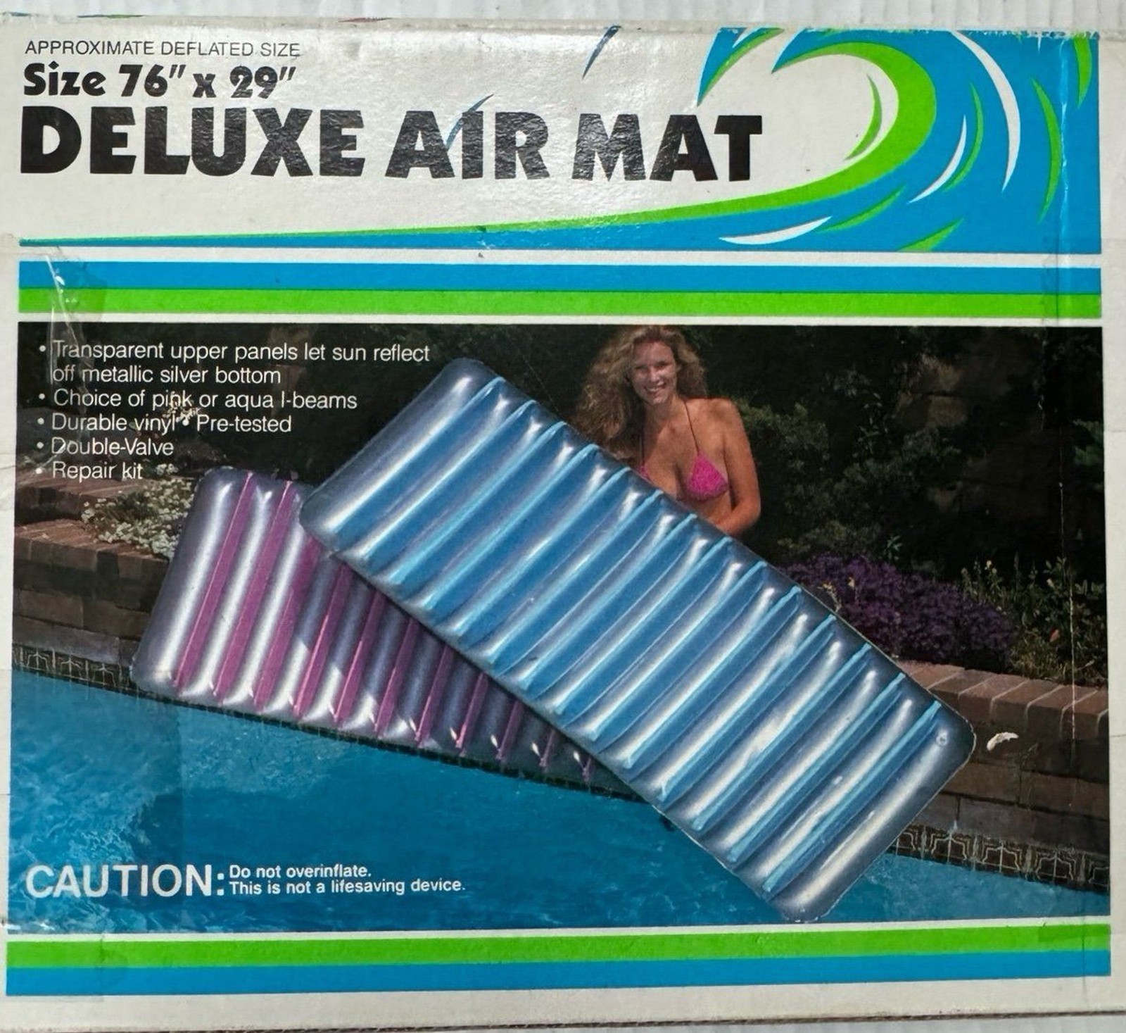 VTG 1988 Intex Deluxe Air Mat Inflatable Transparent Metallic Pool Lounge Raft