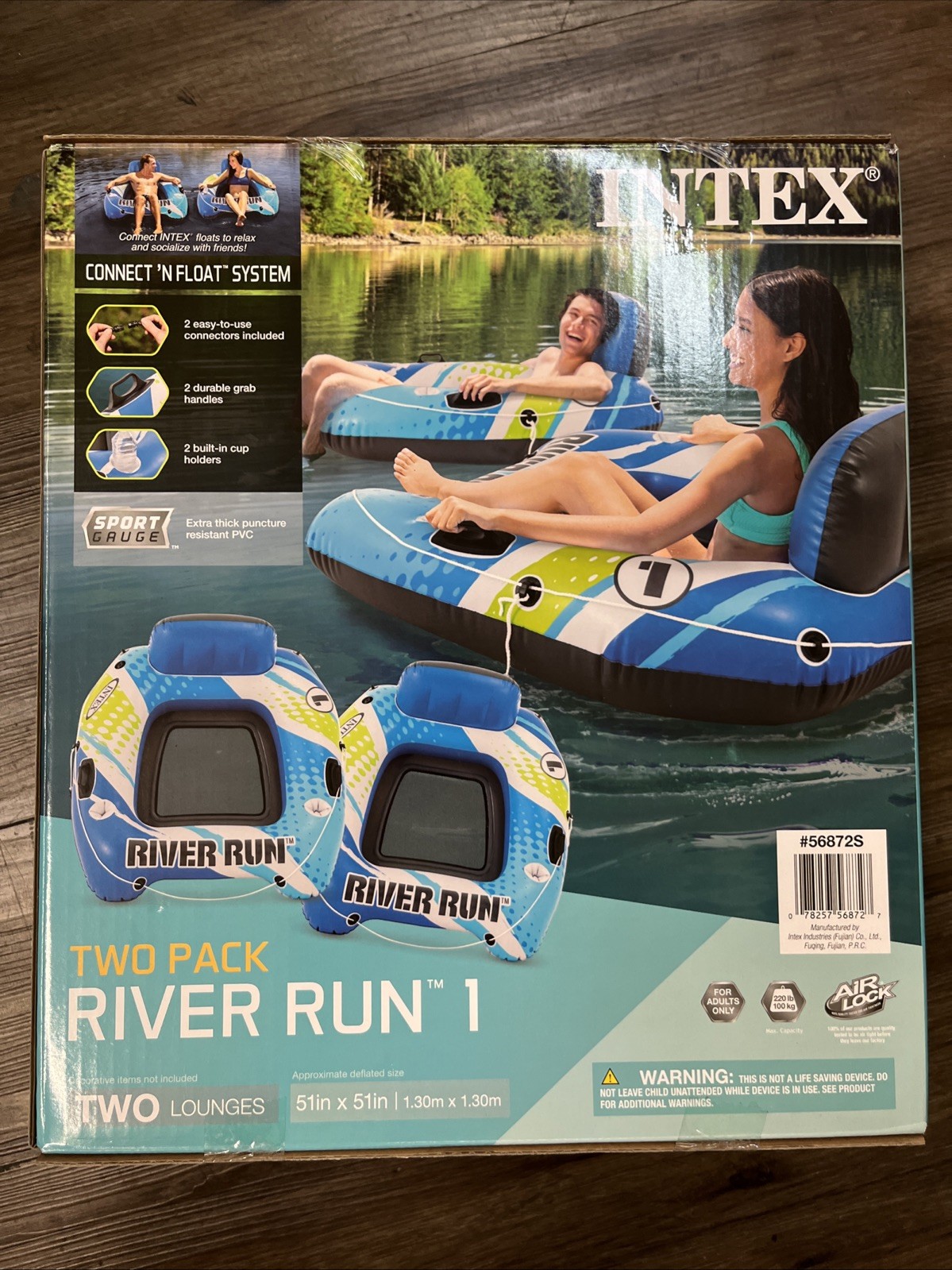 Intex River Run 1 Inflatable Floating Water Lounge Tube Raft, 2pk