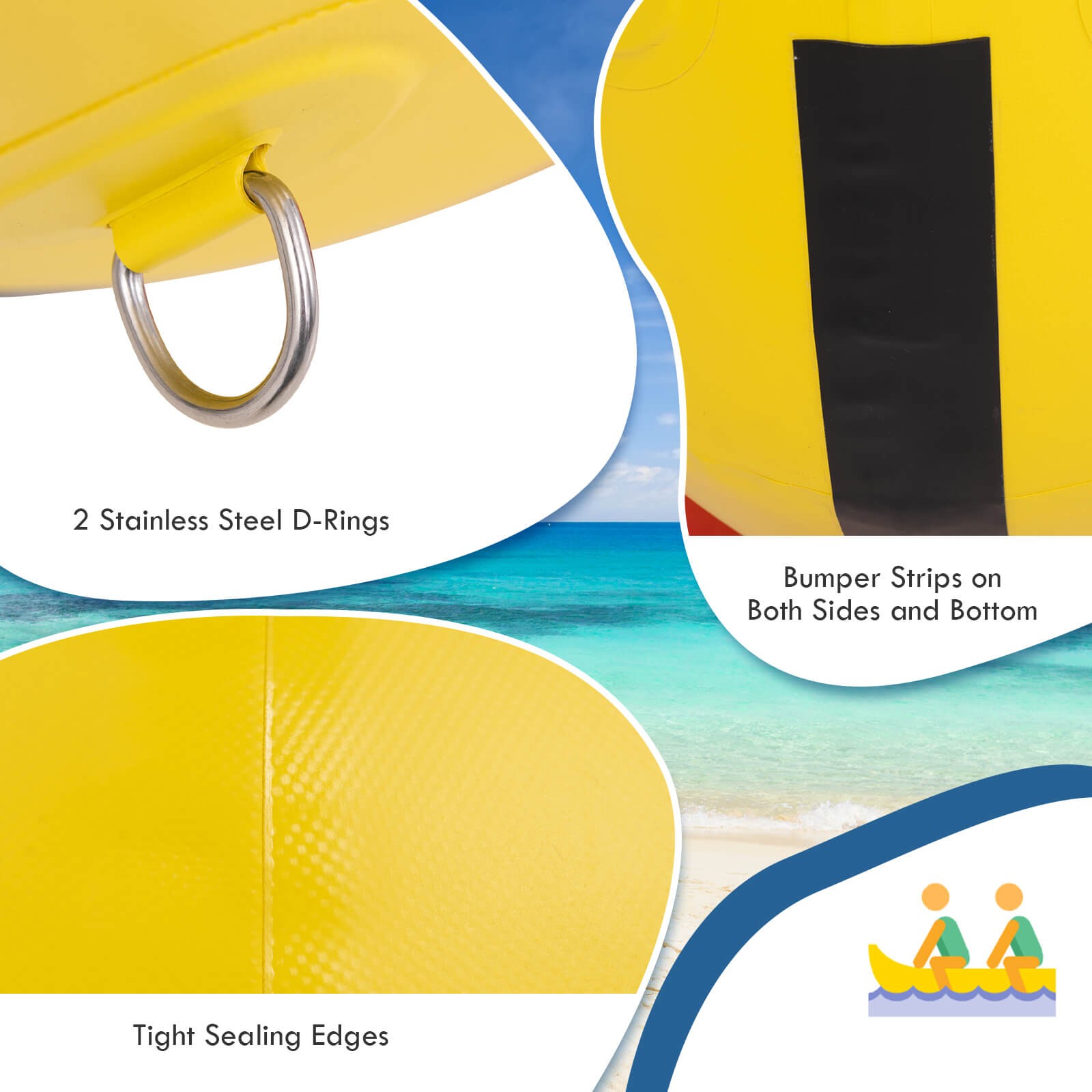 3-Person Inflatable Banana Boat w/ Boating & Water Sports Electric Air Pump