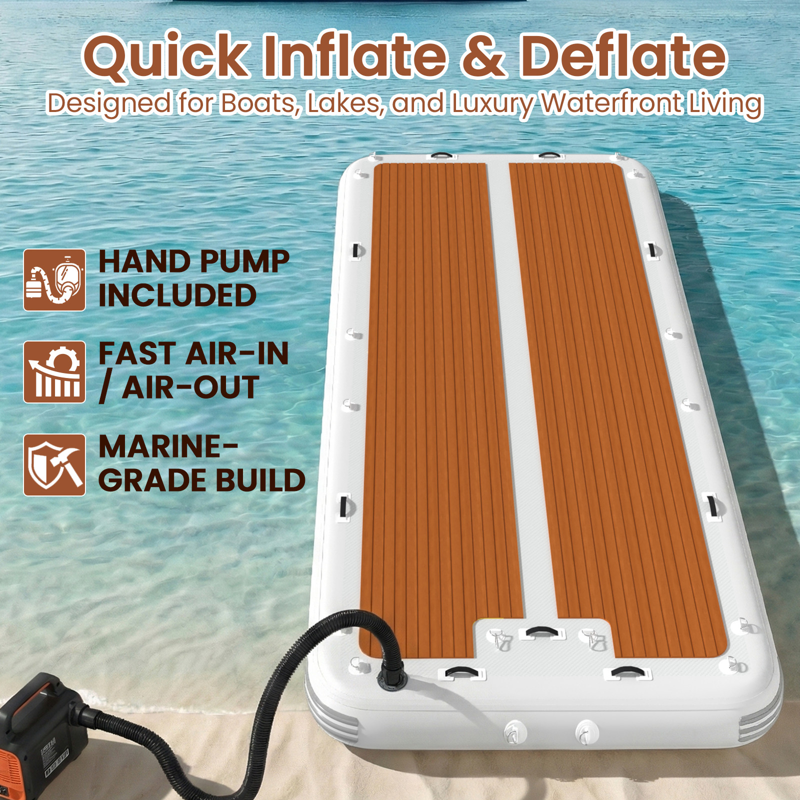 15’x6.5′ Inflatable Floating Dock, Anti-Slip EVA Mat, Quick Inflate, Lake Ocean
