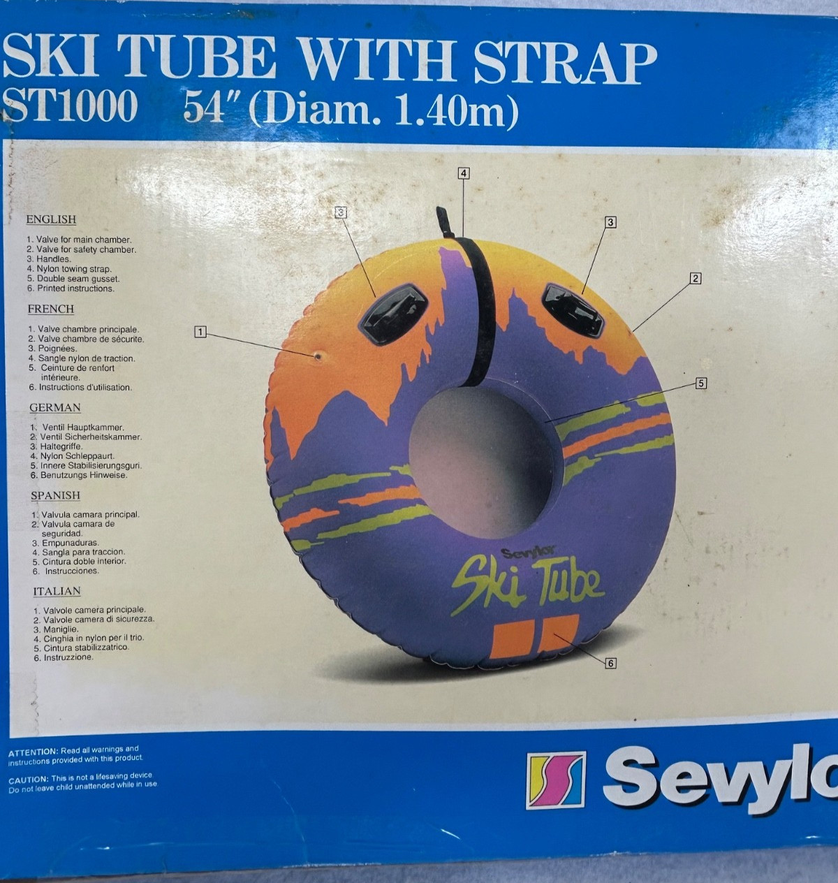Sevylor ST1000 54” Ski Tube Towable 1 Rider Inflatable Boat Tube Handles Strap