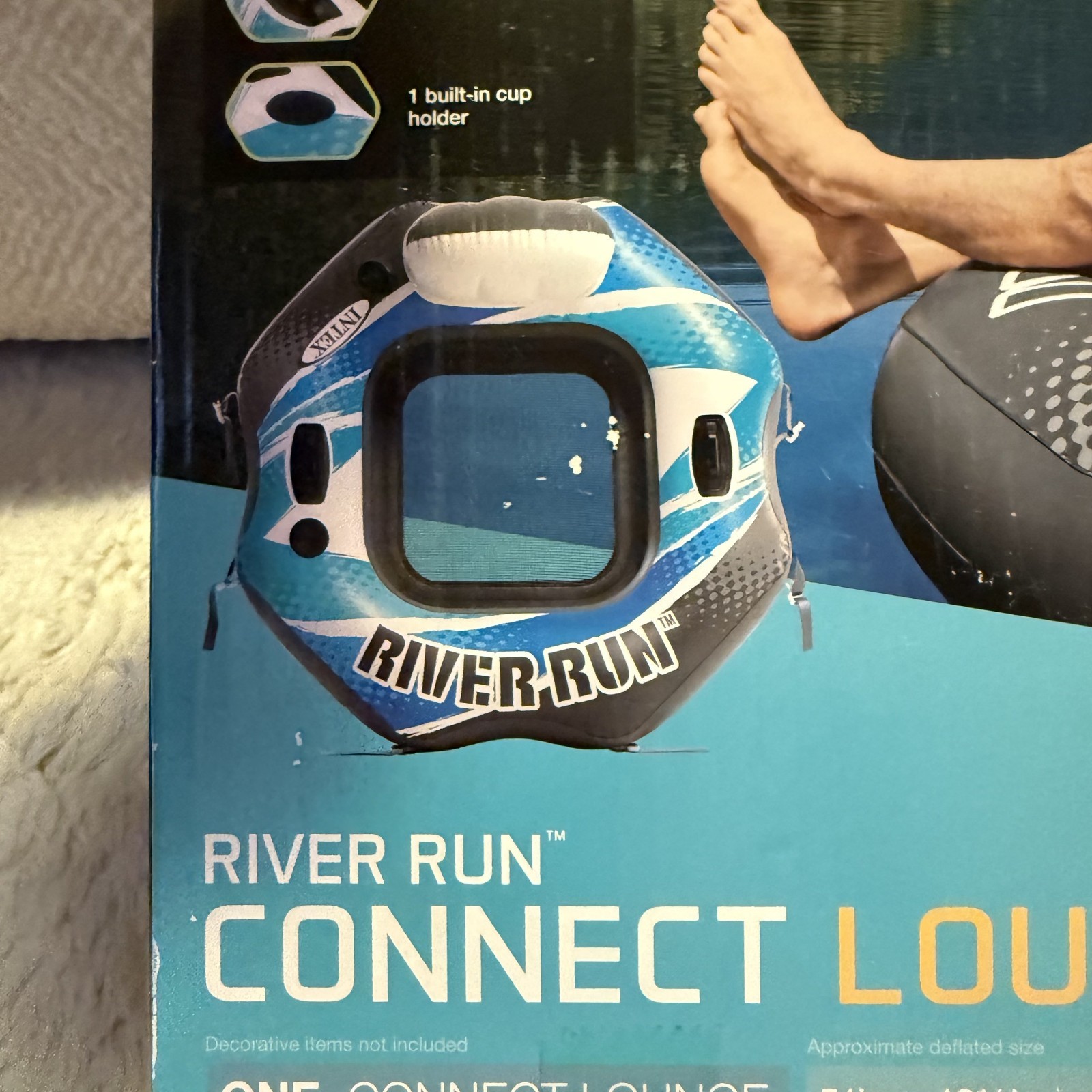 Intex River Run 1 Inflatable Lounge Connect N Float System Blue New Sealed