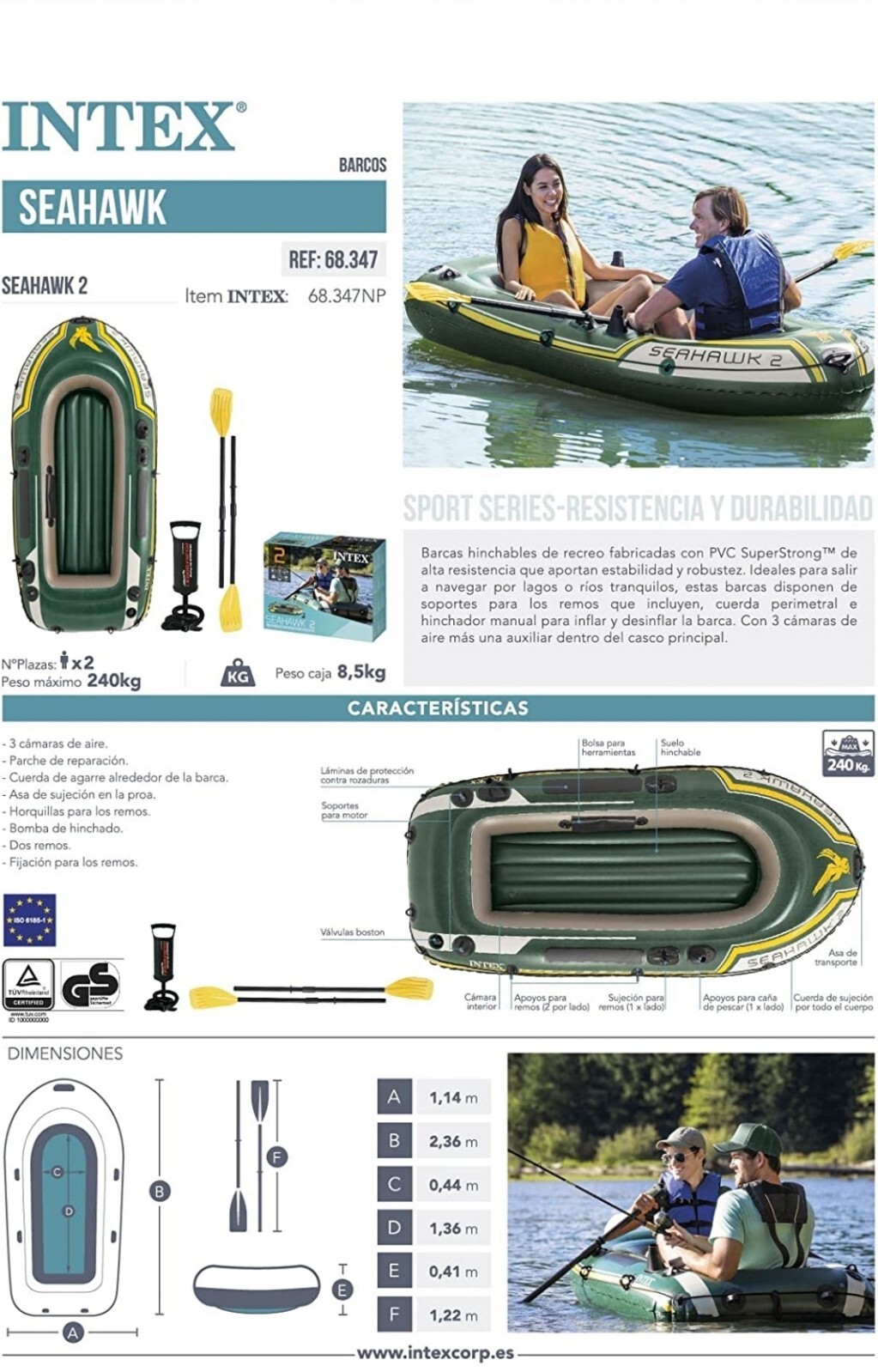 Intex Seahawk 2 Two-Person Inflatable Boat, 93 In. X 45 In. X 16 In.