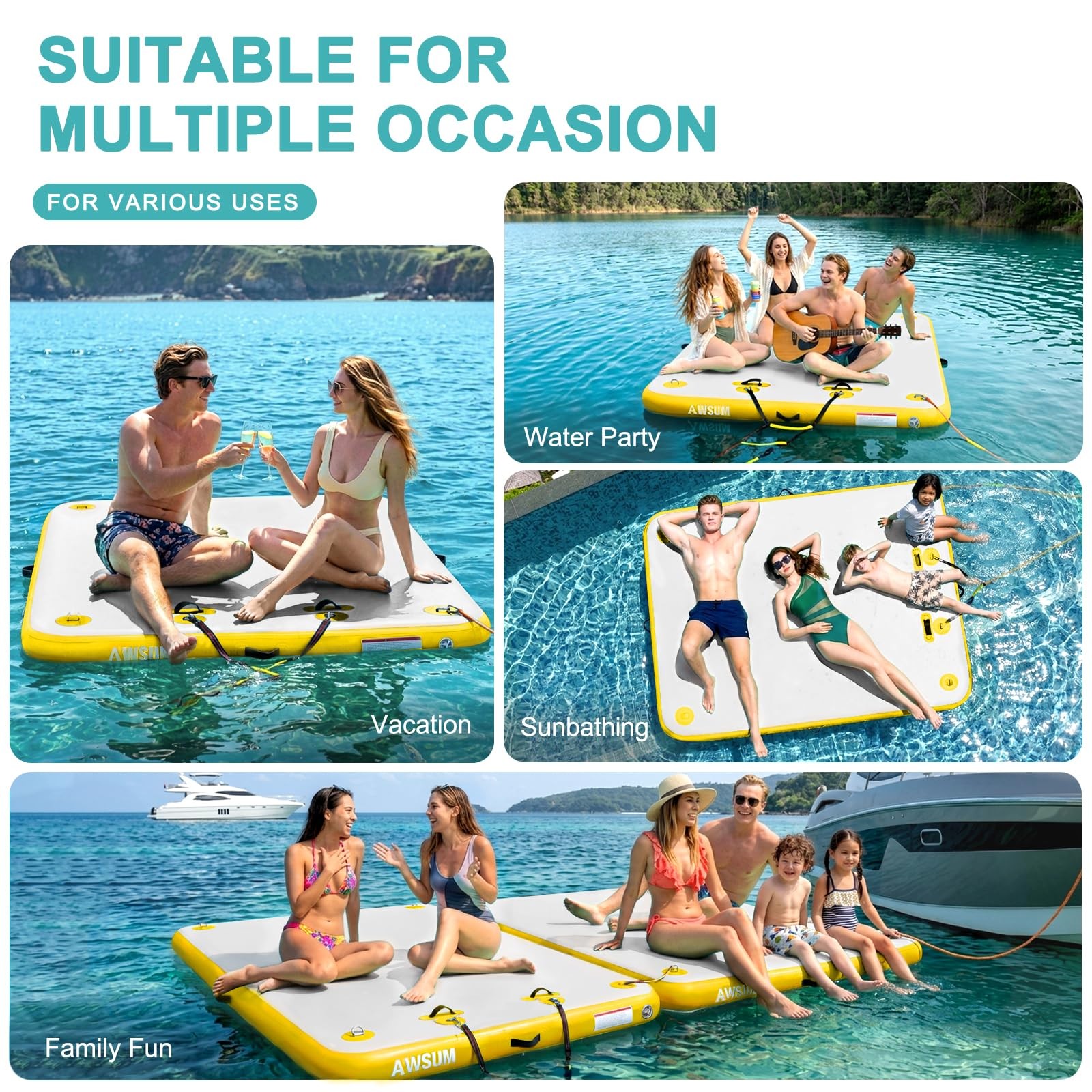 Awsum 6Ft X 5Ft Floating Island Inflatable Swim Platform Non-Slip Surface For