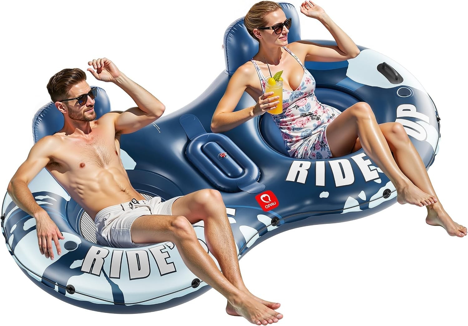 Inflatable Double River Tube, 2 Person 660lb Capacity, Puncture-Resistant 93″…