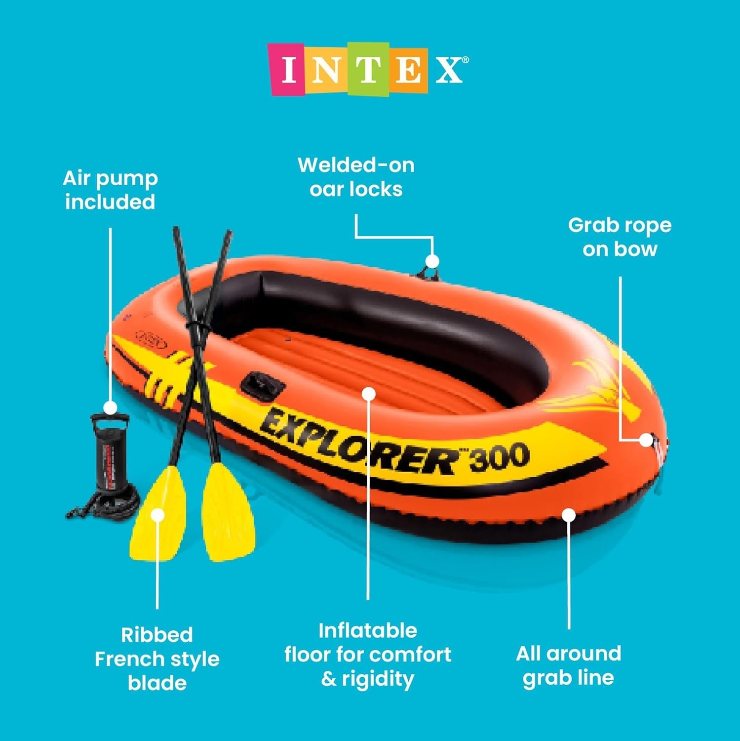INTEX Explorer Compact Inflatable Boat Dual Air Chambers Oar Locks
