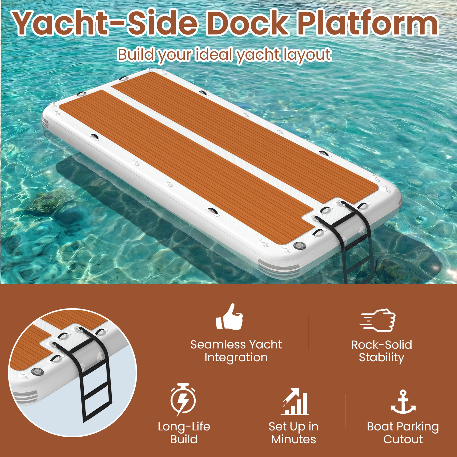 15’x6.5′ Inflatable Floating Dock, Anti-Slip EVA Mat, Quick Inflate, Lake Ocean