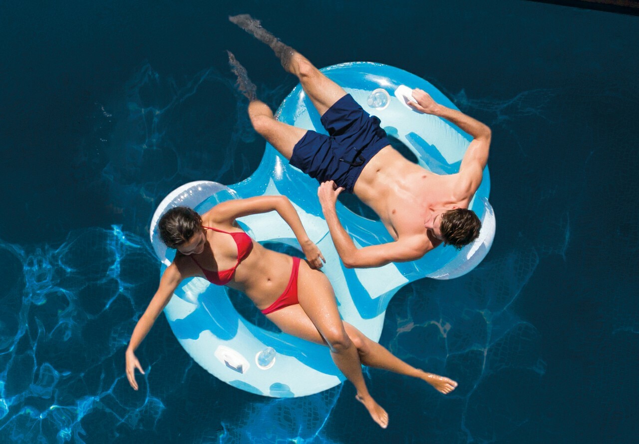 Intex Double Pillow-Back Lounge Pool Float Blue W/ 2 Cup Holders!!