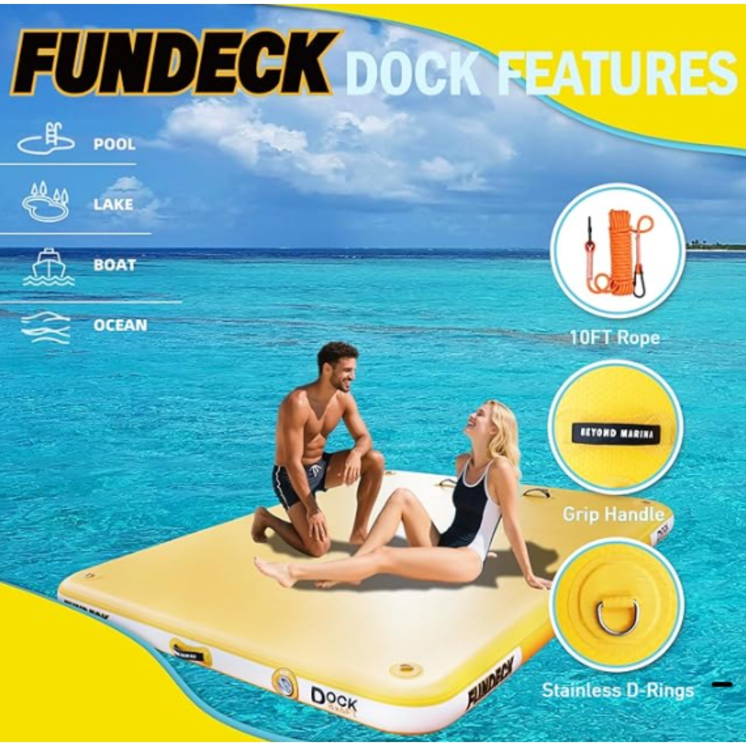 Inflatable Floating Dock, Swim Platform, Floating Deck Raft Mat Non-Slip Surface