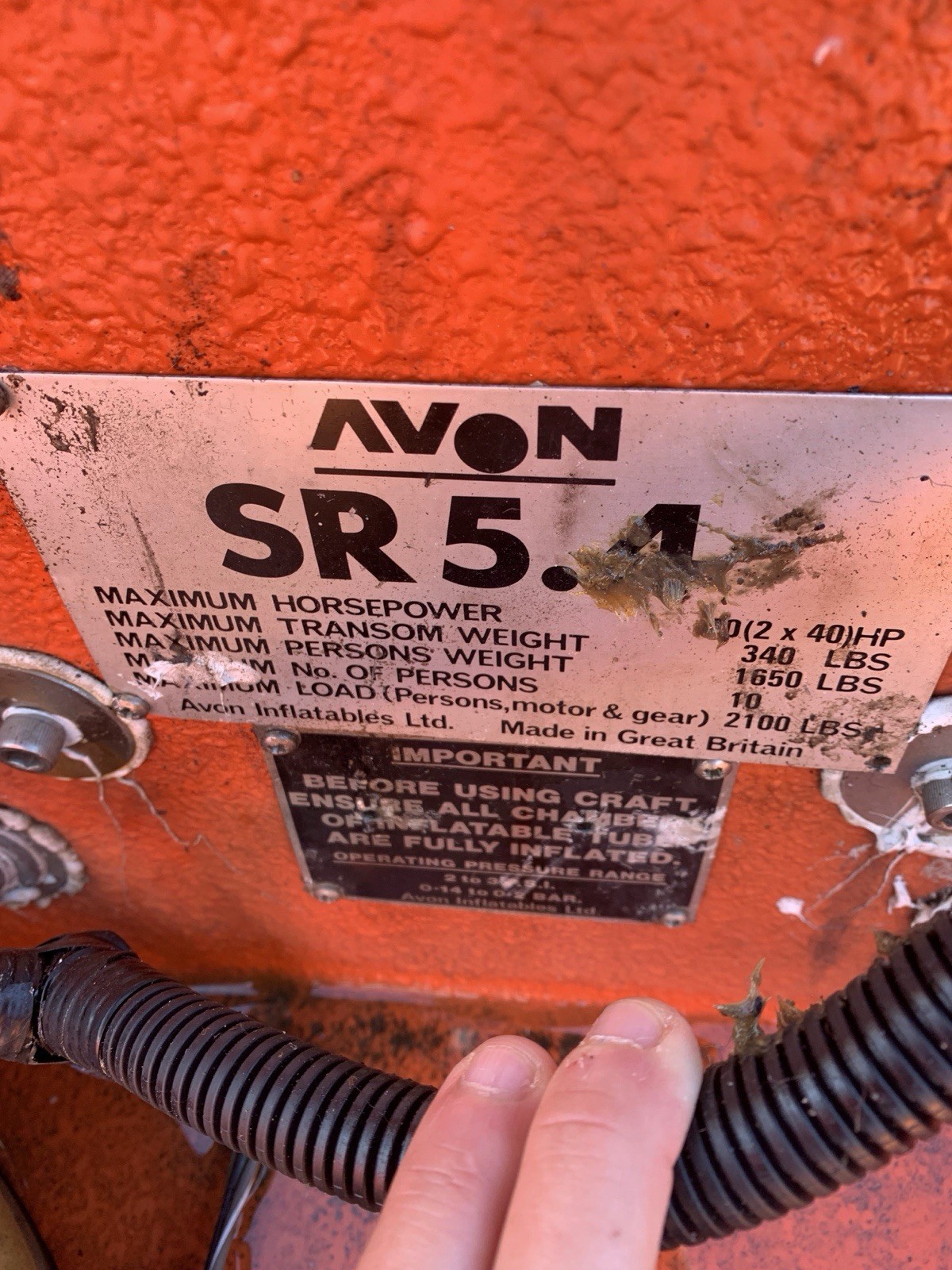 Avon SR 5.4 Inflatable Raft Boat Gray/Orange Model SR 5.4 MPN SR 5.4 Type Raft