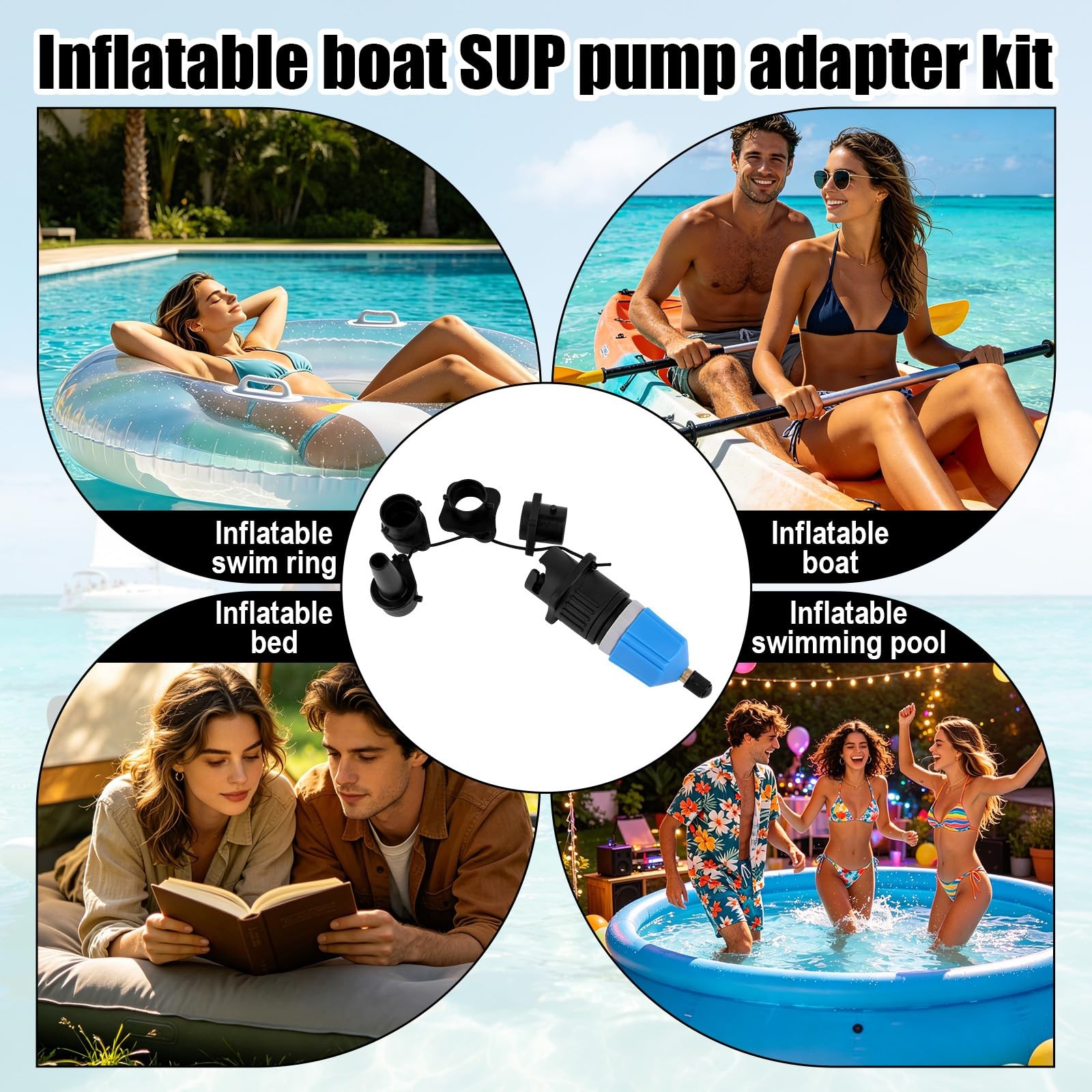 Fukaisu Inflatable Boat SUP Pump Adapter, Quick Inflate black, blue, gray