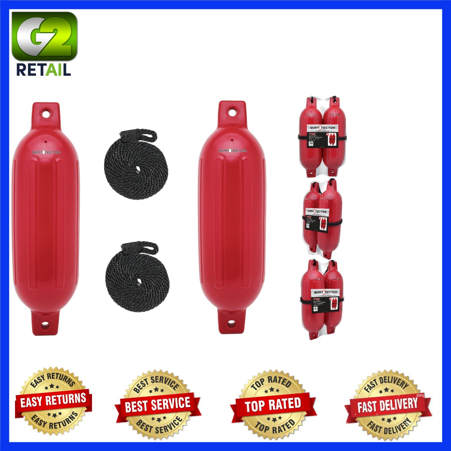 Protect Your Boat with 2 Inflatable Fenders – 4.5″ x 16″ Bright Red Pack