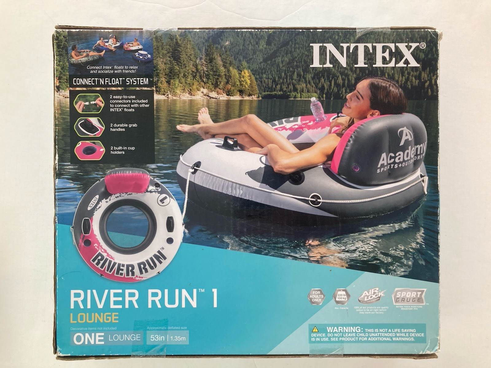 Intex River Run I Lounge 53 inch Inflatable Water Float with Handles – Pink