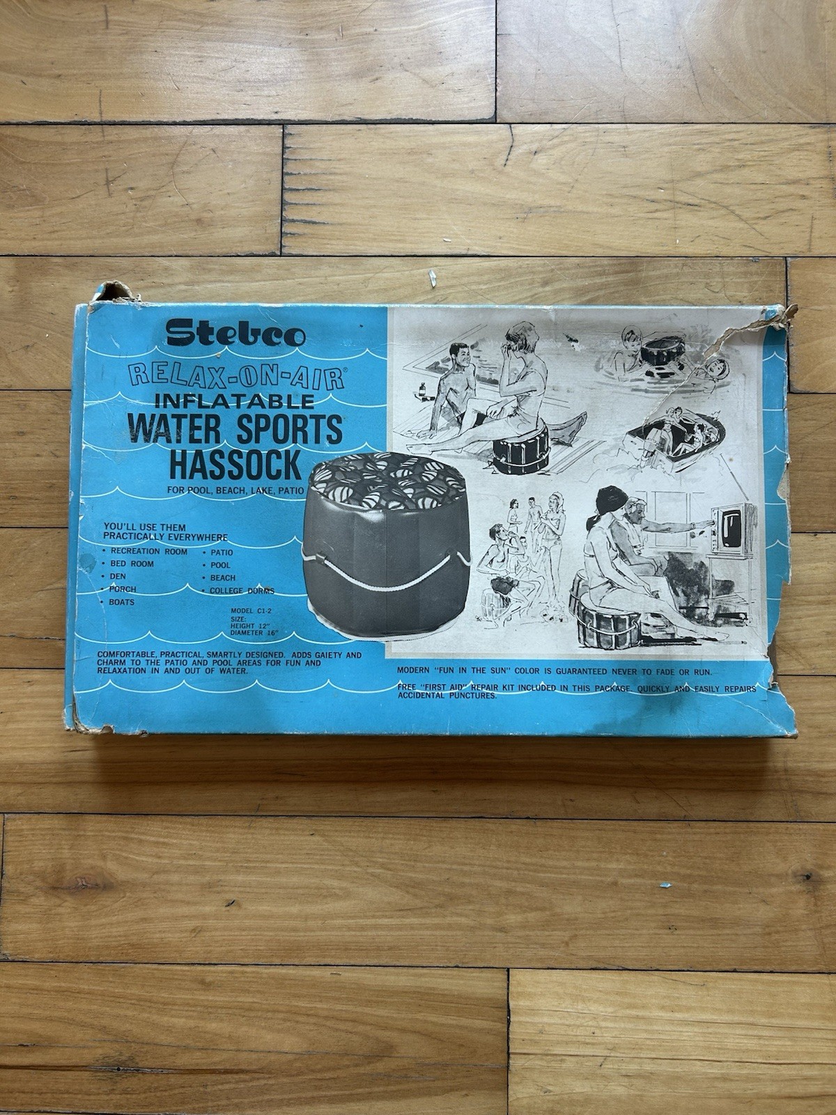 Vintage 60s RARE Stelco Relax-On-Air Inflatable Water Sports Hassock Ottoman NOS